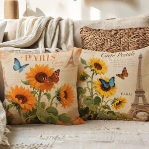 New! ULOVE LOVE YOURSELF 2Pack Sunflower Throw Butterfly Square Cushion Cover